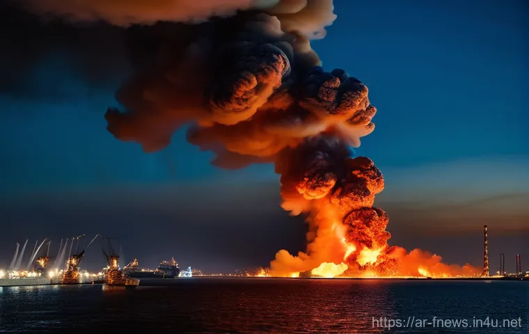 중국 톈진 항구 폭발 사건 - **Prompt 1: The Cataclysmic Explosion**
    A wide-angle, cinematic shot capturing the terrifying mo...
