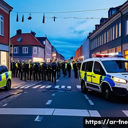 스웨덴 말뫼 폭탄 테러 사건 - A detailed urban scene in Malm&ouml;, Sweden, after a bomb explosion in a populated neighborhood, showing...