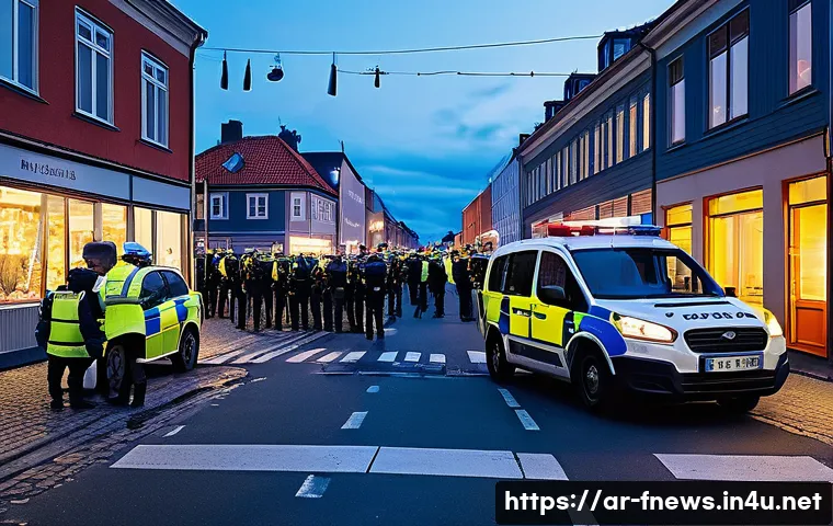스웨덴 말뫼 폭탄 테러 사건 - A detailed urban scene in Malm&ouml;, Sweden, after a bomb explosion in a populated neighborhood, showing...
